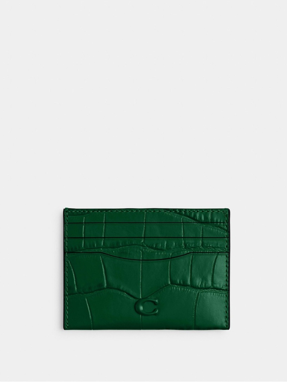 Coach Green Croc-Embossed Leather Card Holder